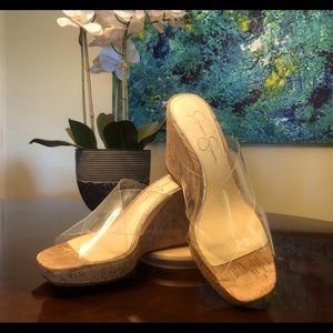Jessica Simpson clear strap wedges